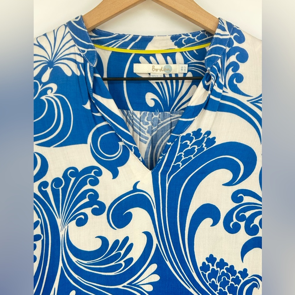 Boden Blue & White Pattern Longsleeve V-Neck Mini Dress In Women's Size 2 - Picture 5 of 9